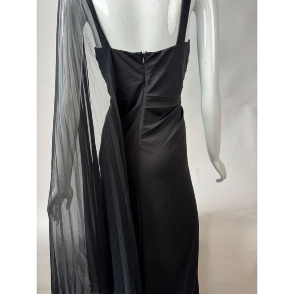 BCBG Max Azria Black Pleated Evening Gown With Sheer Asymmetrical Drape & Ruched - Picture 11 of 16